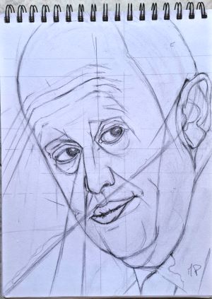 Ritratto di Evgenij Viktorovič Prigožin , 2023 disegno a matita su foglio A4,Pasquale Mastrogiacomo.
