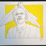 Ritratto di Julian ASSANGE con colomba, 2024 disegno a matita , Pasquale Mastrogiacomo.